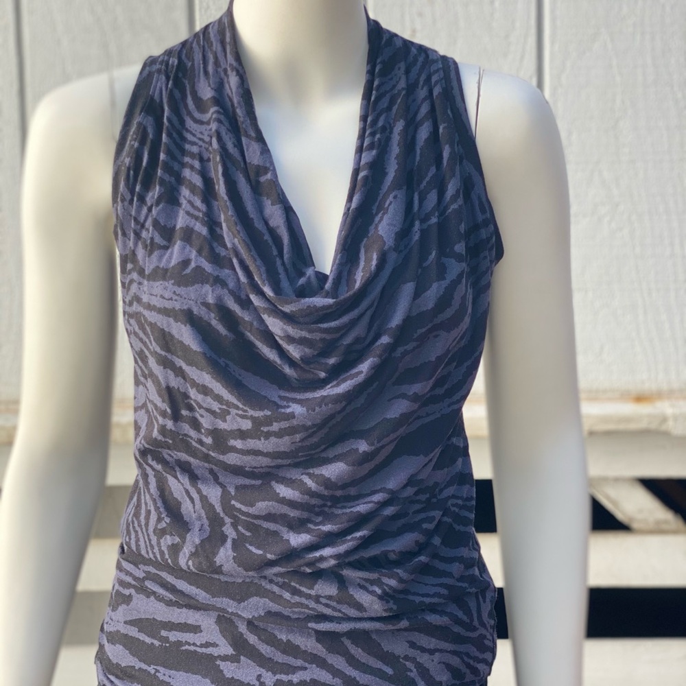 Black and Purple Zebra Print Sleeveless Cowl Neck